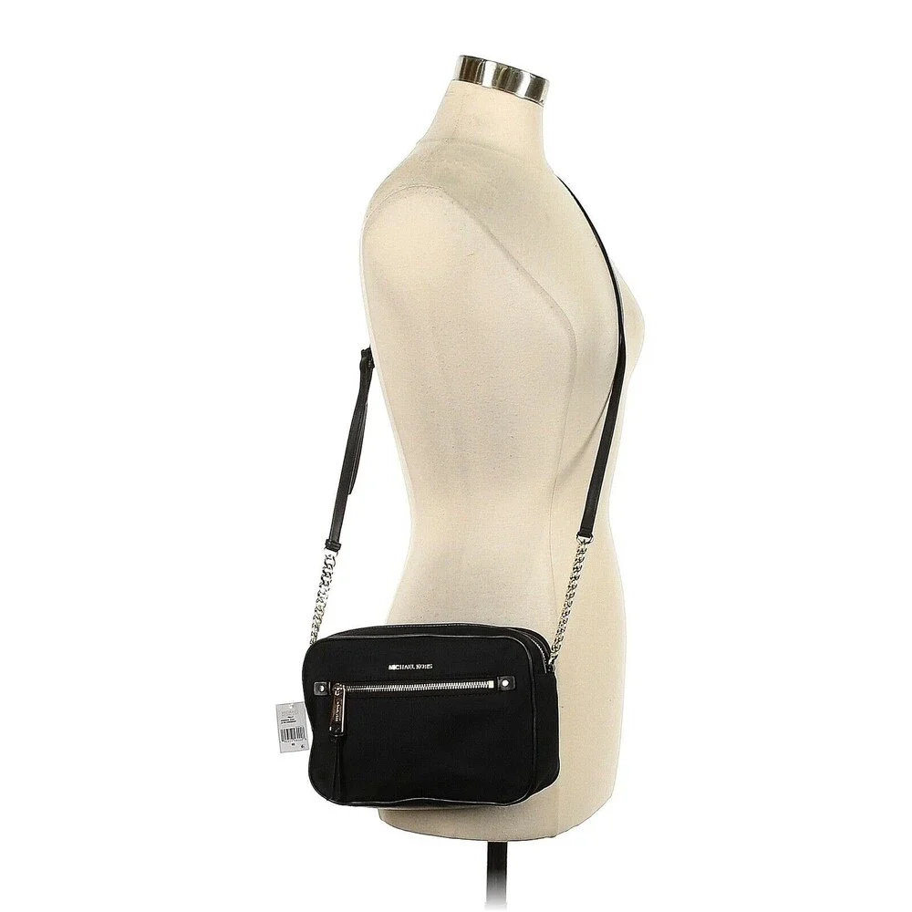 MICHAEL KORS Polly Black Nylon East West Zip Chain Crossbody Bag
